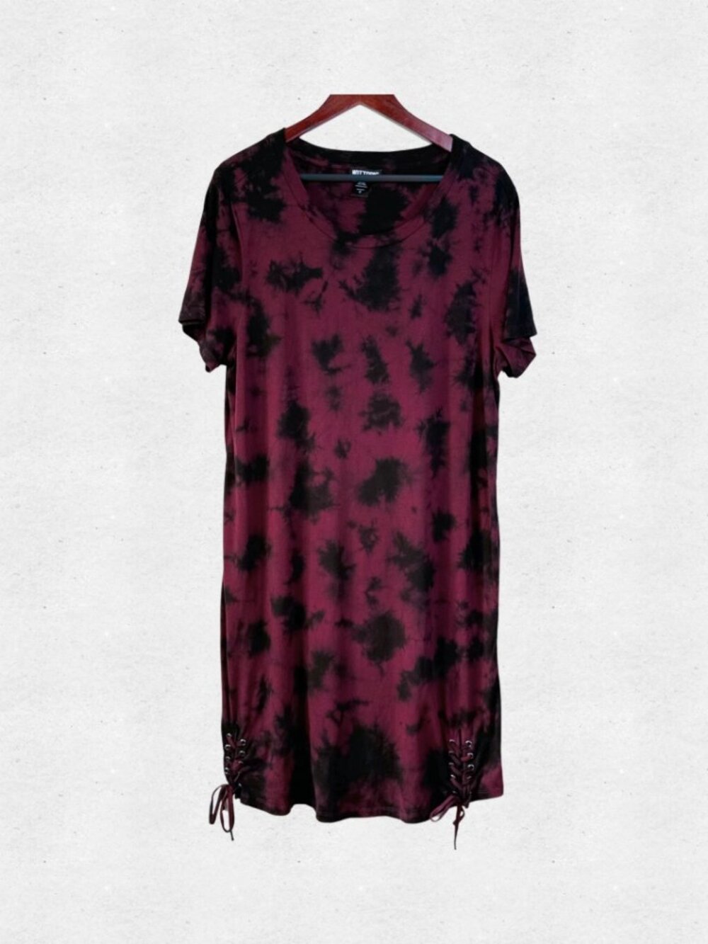 Hot Topic Burgundy and Black Tie Dye Cotton Tshirt Dress 0X Plus Size Whimsigoth